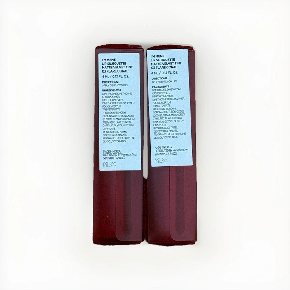 2x Memebox I'm Meme Lip Silhouette‎ Matte Velvet Tint Flare Coral 03 NIB